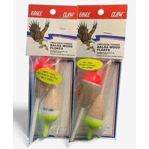 Eagle Claw Balsa Wood Fishing Floats Bobber Stops Included Precision Turned 2-Pk